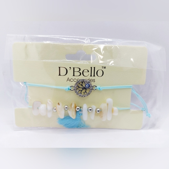 D'Bello - Blue Tasseled Charm‎ & Turkish Branch Evil Eye Adjustable Bracelet - Picture 1 of 3